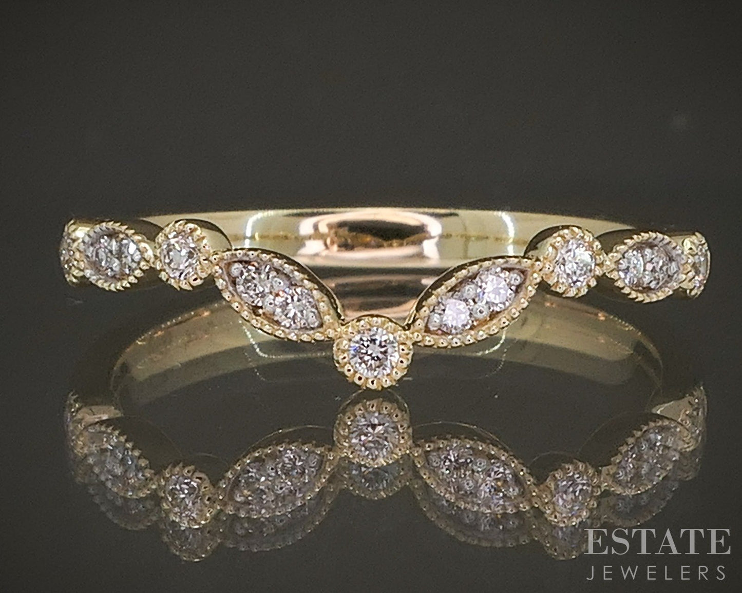 14k Yellow Gold .12ctw Natural Diamond Curved Milgrain Band p22548