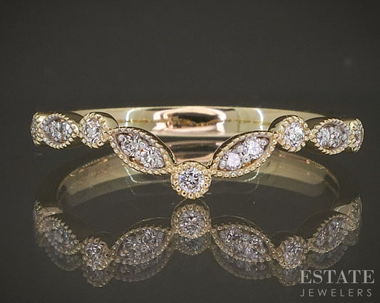14k Yellow Gold .12ctw Natural Diamond Curved Milgrain Band p22548