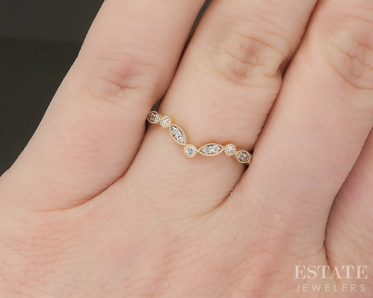14k Yellow Gold .12ctw Natural Diamond Curved Milgrain Band p22548