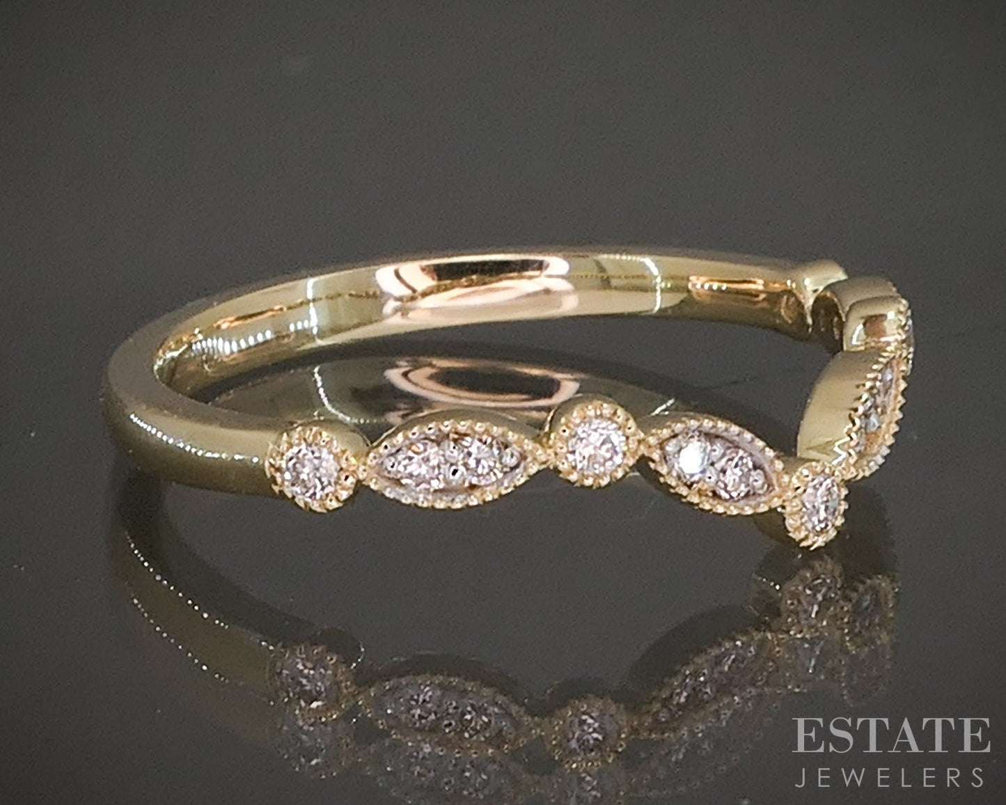 14k Yellow Gold .12ctw Natural Diamond Curved Milgrain Band p22548