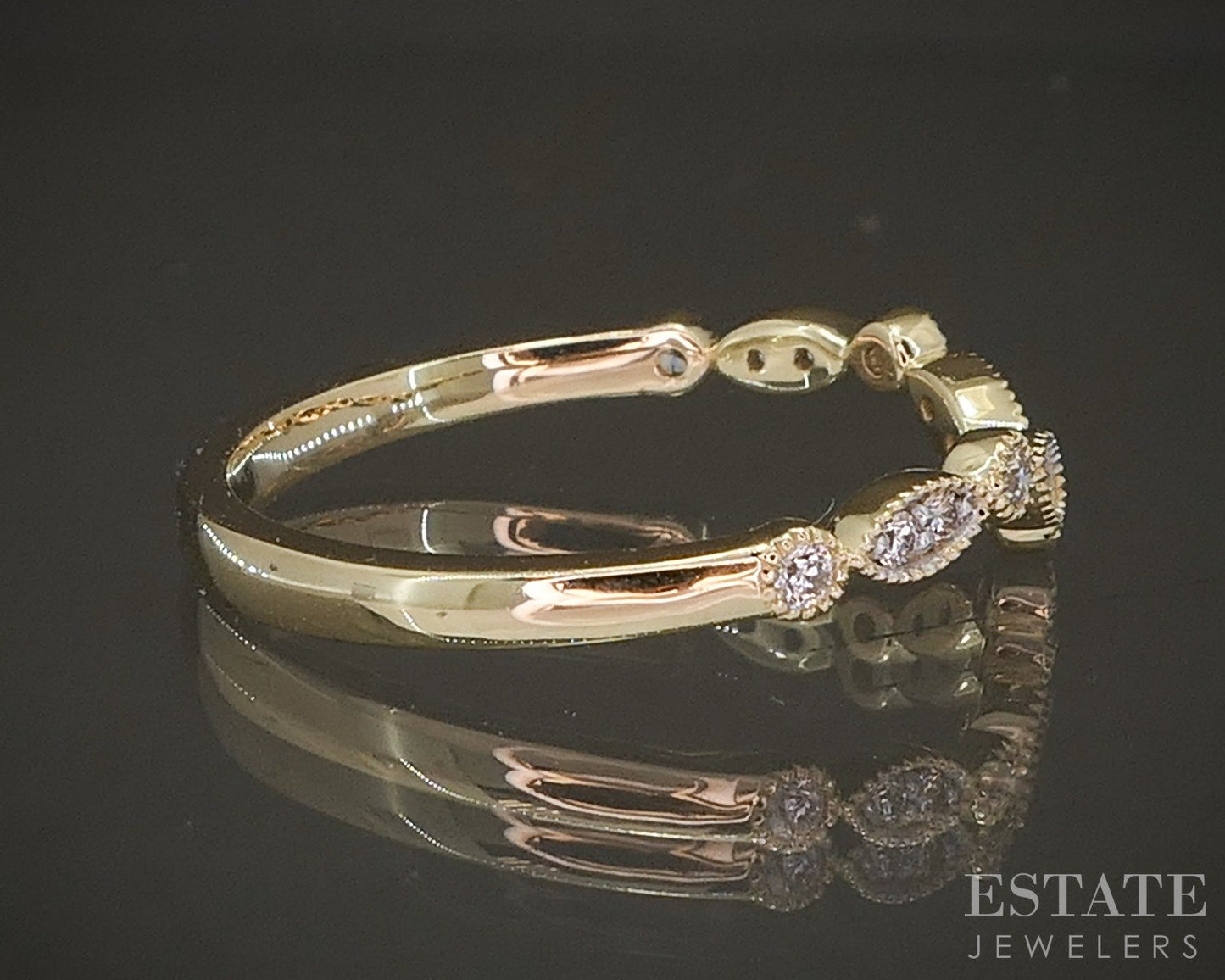 14k Yellow Gold .12ctw Natural Diamond Curved Milgrain Band p22548
