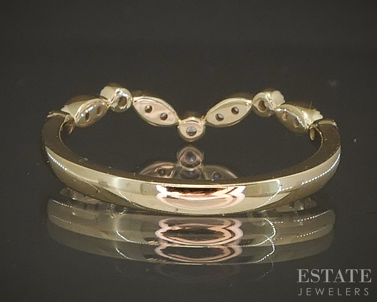 14k Yellow Gold .12ctw Natural Diamond Curved Milgrain Band p22548