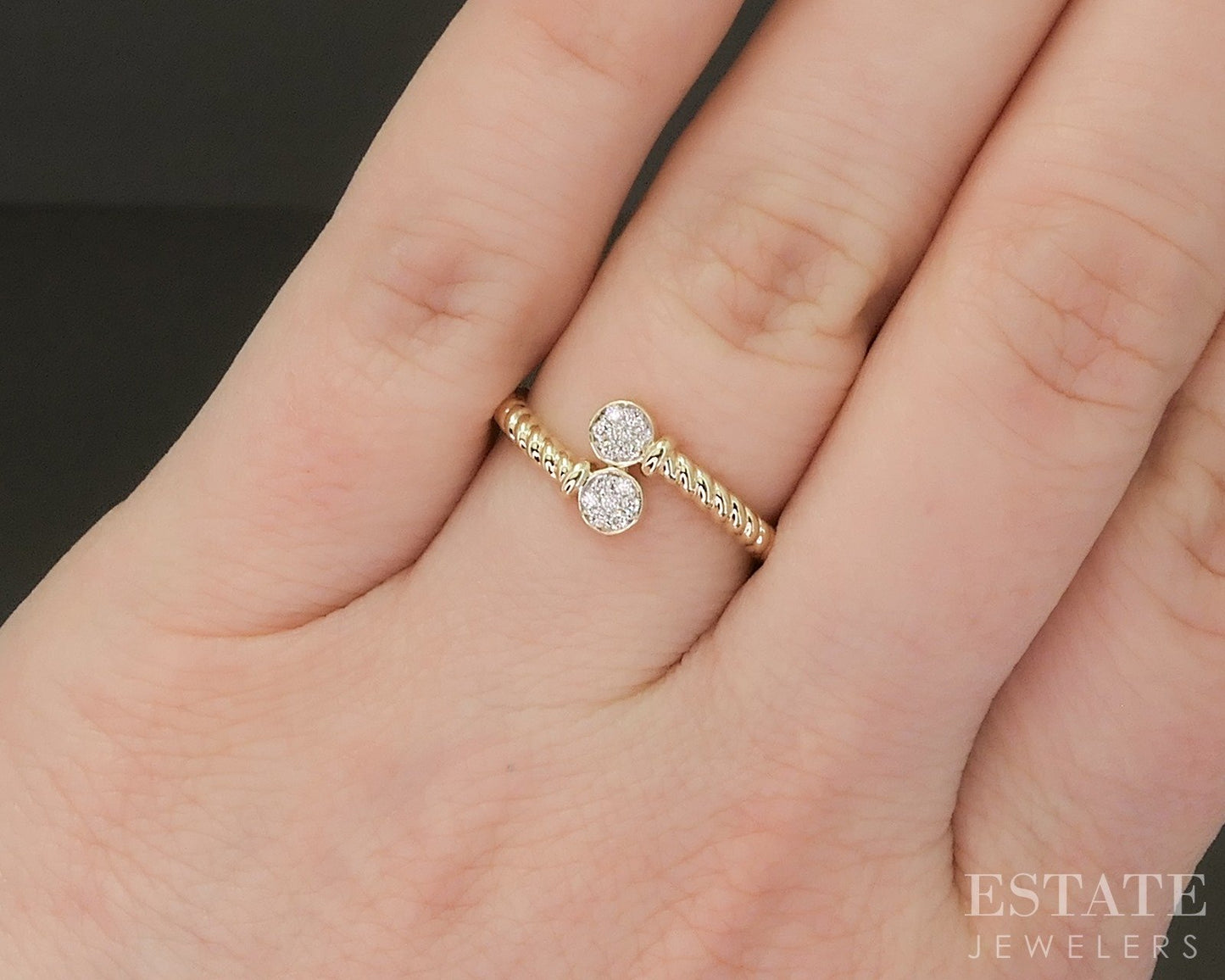10k Yellow Gold .08ctw Lab Diamond Round Pave Bypass Ring p22527