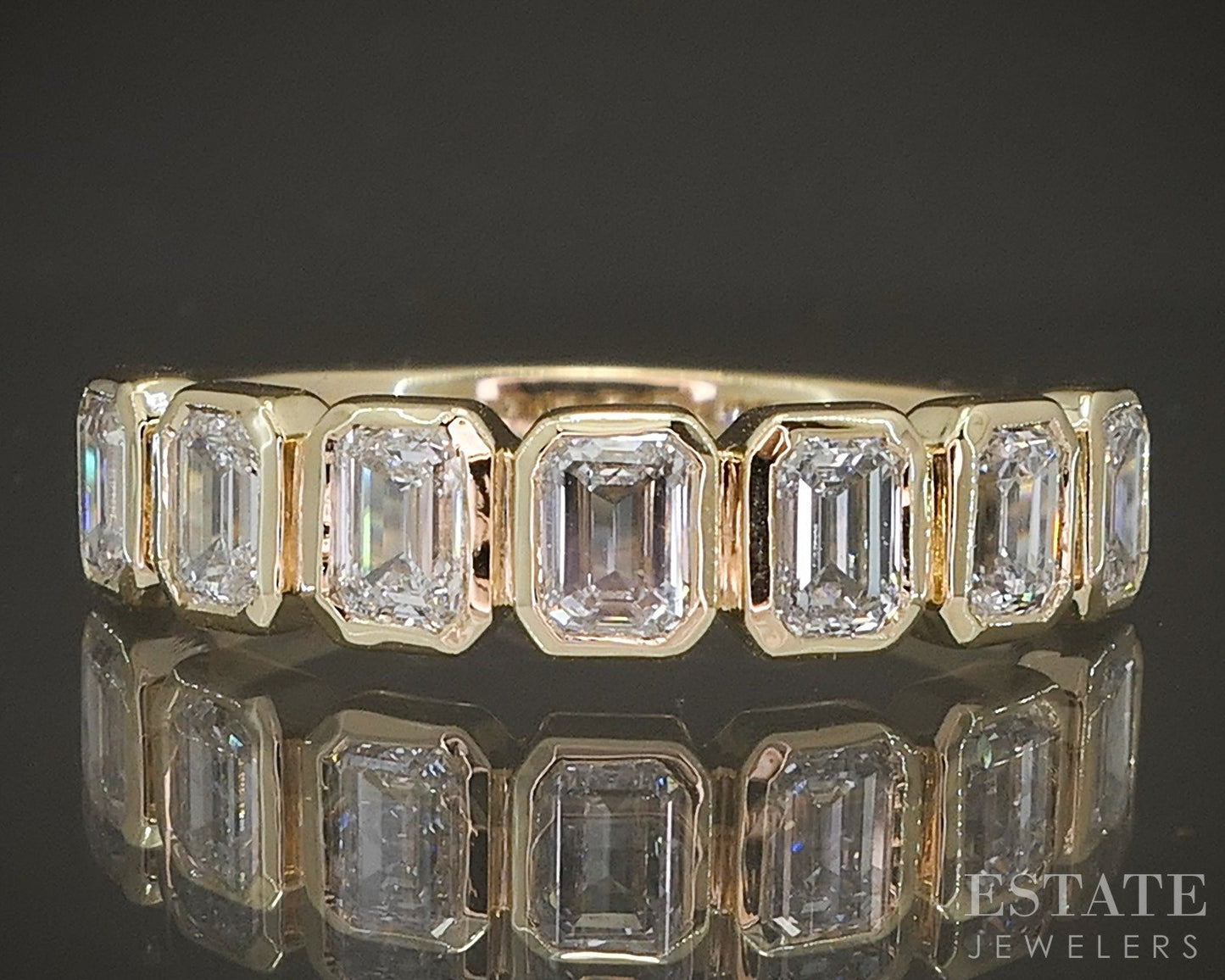 14k Yellow Gold 1.03ctw Lab Emerald-Cut Diamond Wedding Band p22538