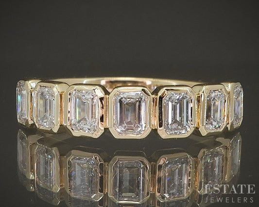 14k Yellow Gold 1.03ctw Lab Emerald-Cut Diamond Wedding Band p22538
