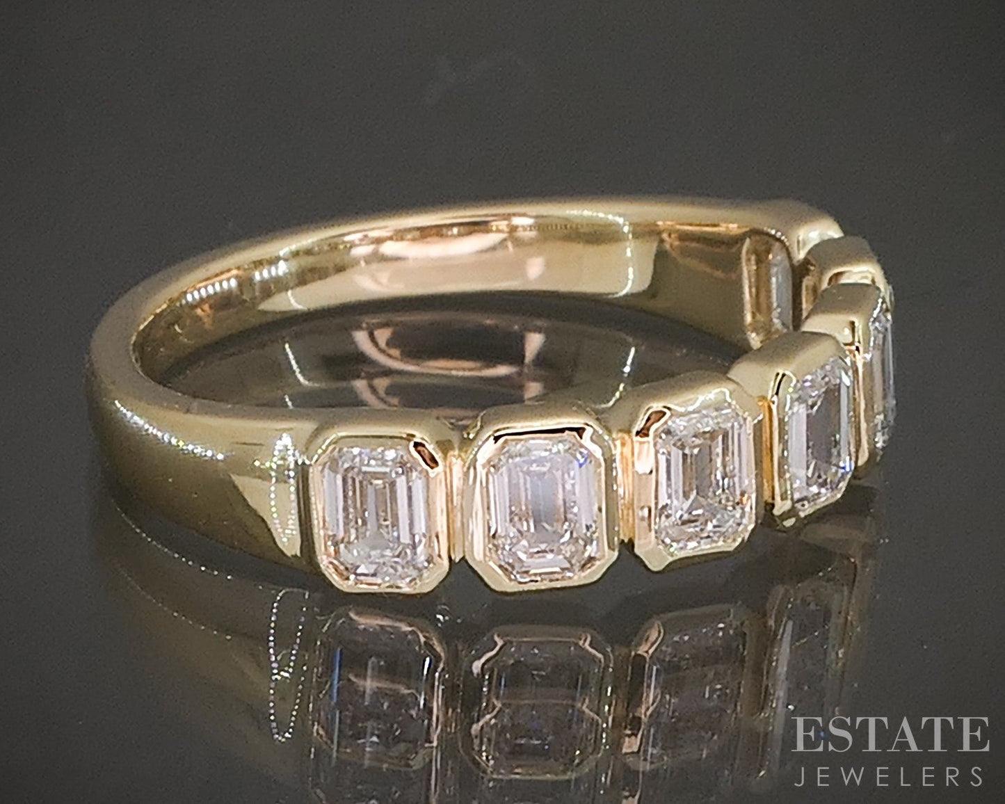 14k Yellow Gold 1.03ctw Lab Emerald-Cut Diamond Wedding Band p22538