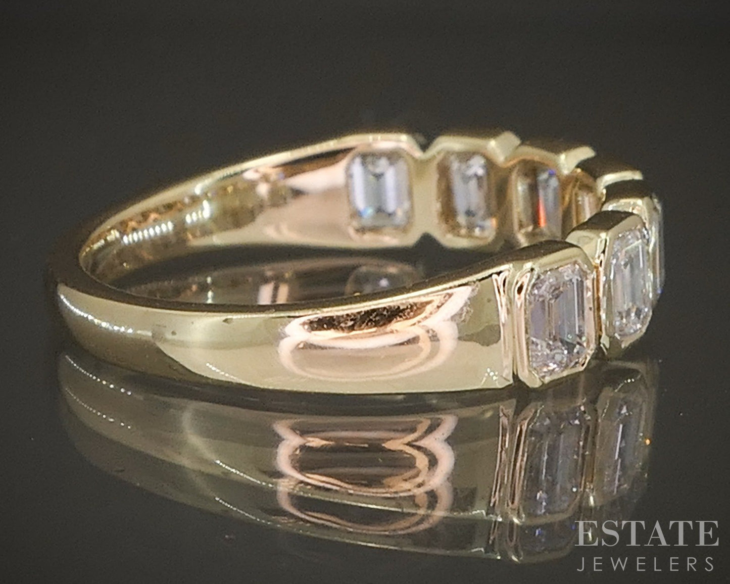 14k Yellow Gold 1.03ctw Lab Emerald-Cut Diamond Wedding Band p22538