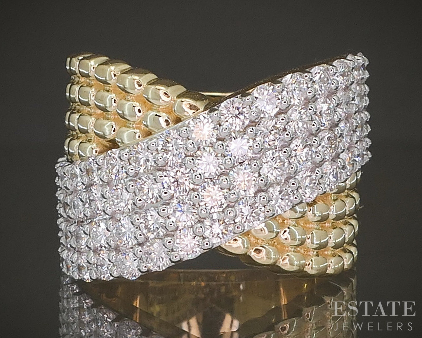 10k Yellow Gold 2.29ctw Lab Diamond Criss Cross Ladies Band Ring p22540