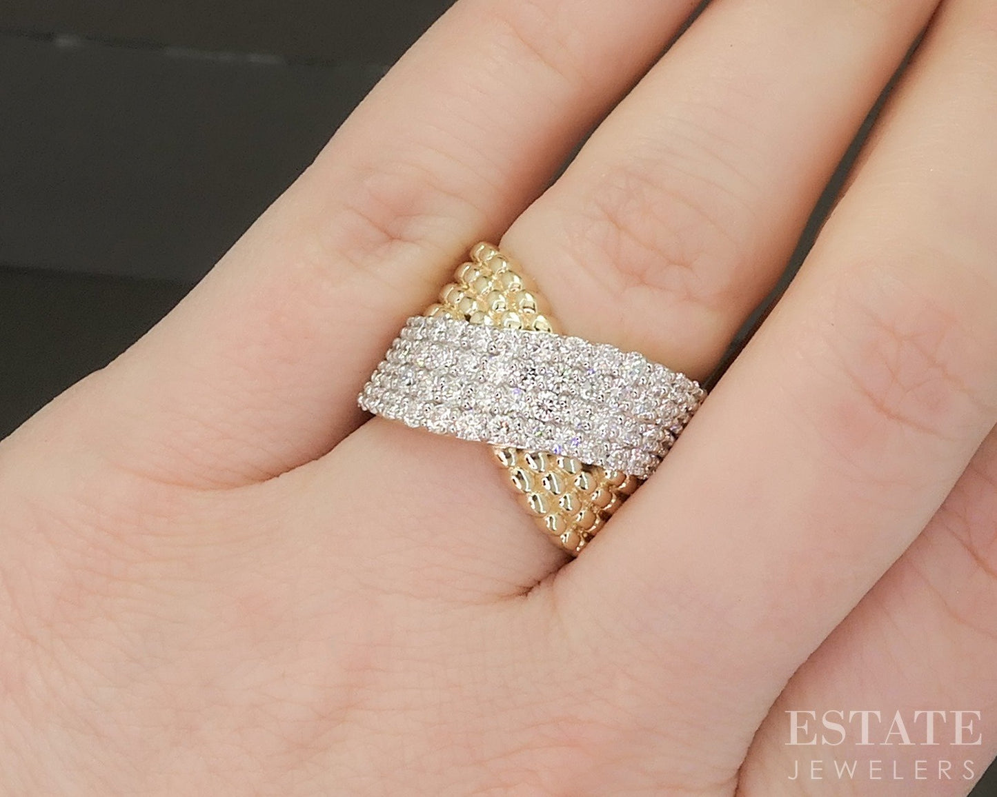 10k Yellow Gold 2.29ctw Lab Diamond Criss Cross Ladies Band Ring p22540