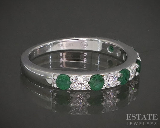 10k White Gold Emerald & Lab Diamond Band Ring p22528