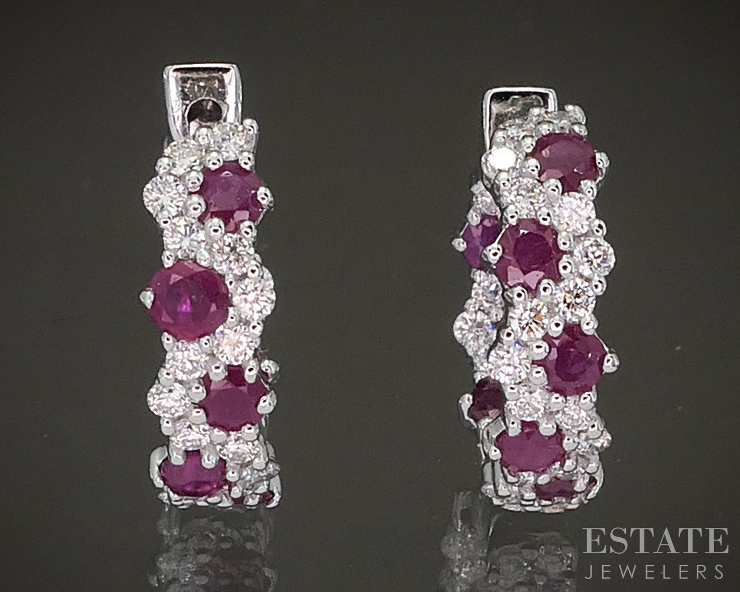 10k White Gold Ruby & Lab Diamond Inside Out Hoop Earrings p22462