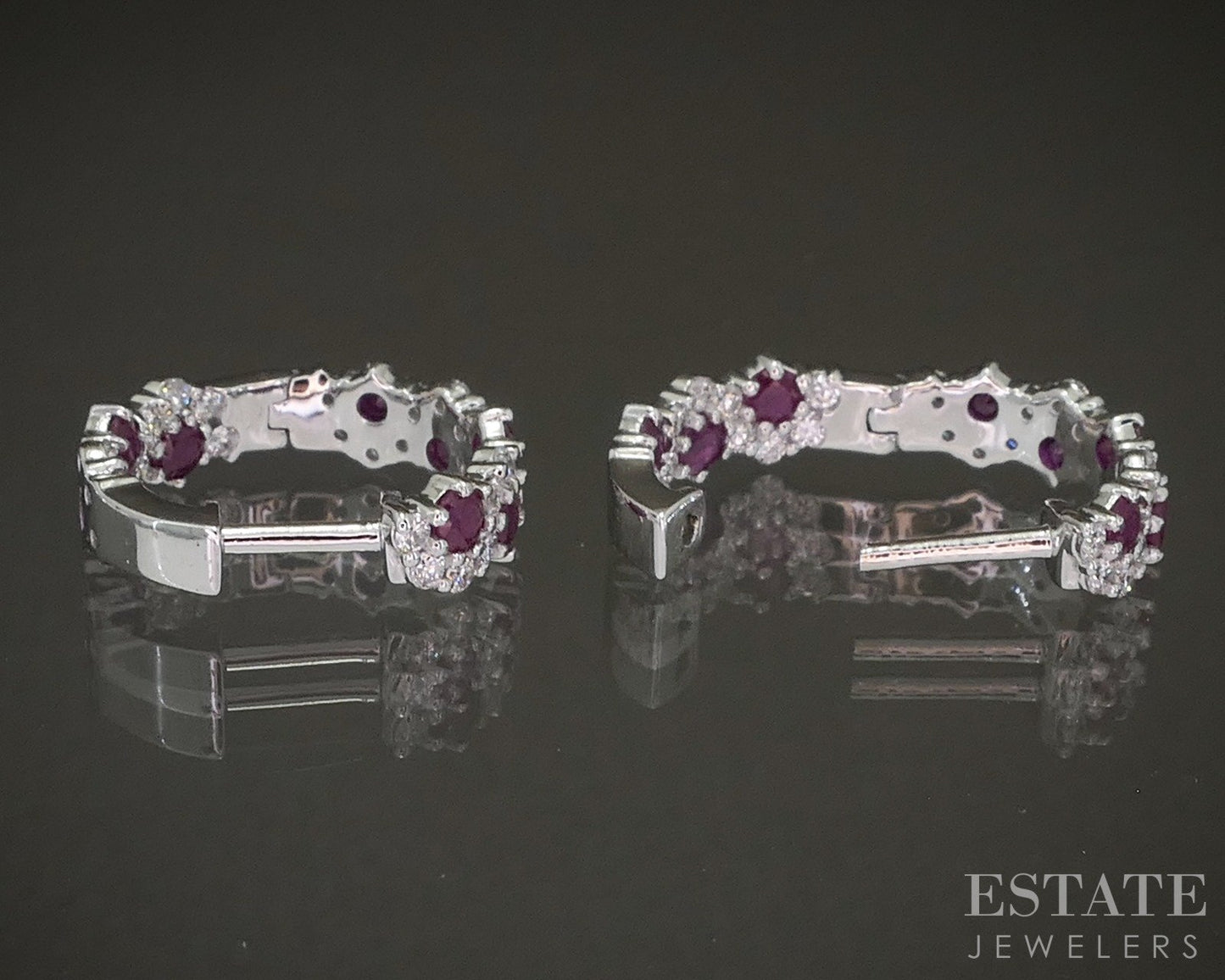 10k White Gold Ruby & Lab Diamond Inside Out Hoop Earrings p22462