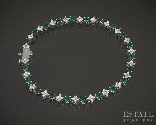 10k White Gold Emerald & Lab Diamond Tennis Bracelet p22453