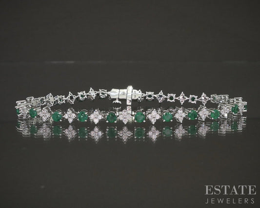 10k White Gold Emerald & Lab Diamond Tennis Bracelet p22453