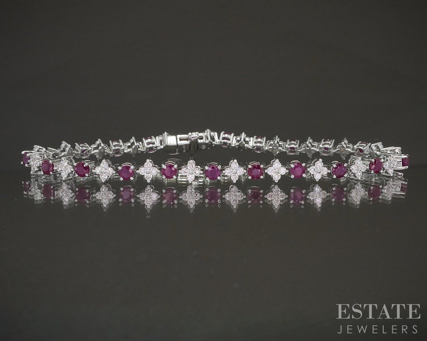 10k White Gold Ruby & Lab Diamond Tennis Bracelet p22455