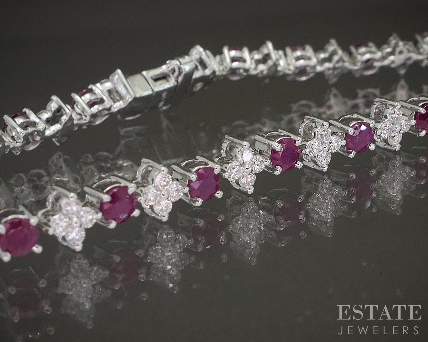 10k White Gold Ruby & Lab Diamond Tennis Bracelet p22455