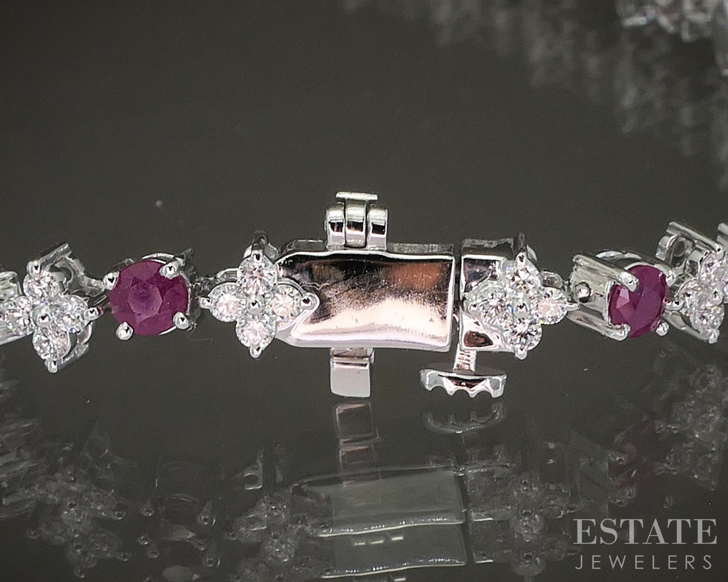10k White Gold Ruby & Lab Diamond Tennis Bracelet p22455