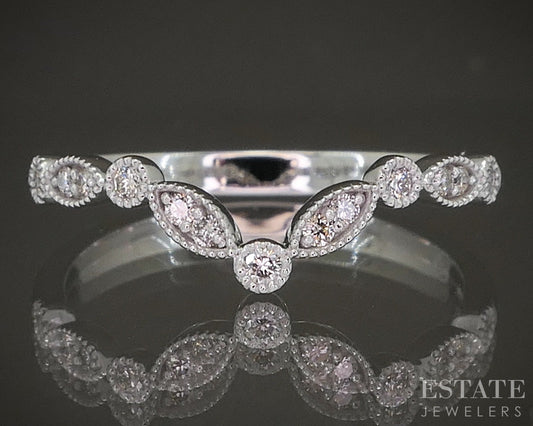 14k White Gold .12ctw Natural Diamond Curved Milgrain Band p22549