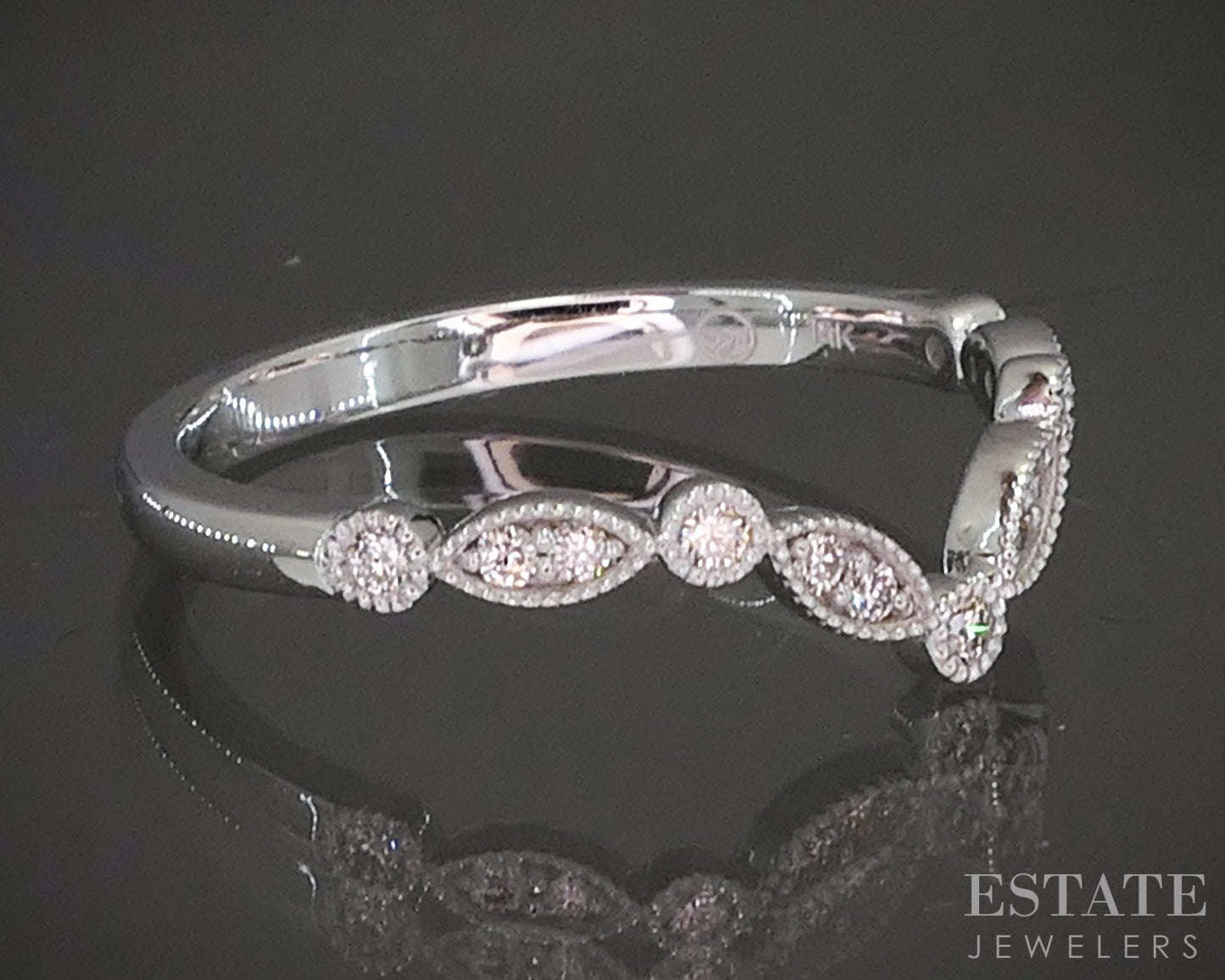 14k White Gold .12ctw Natural Diamond Curved Milgrain Band p22549