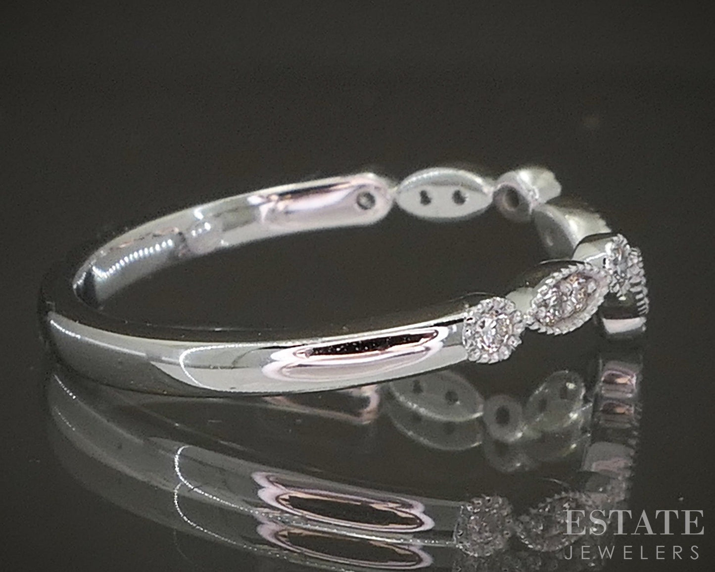 14k White Gold .12ctw Natural Diamond Curved Milgrain Band p22549