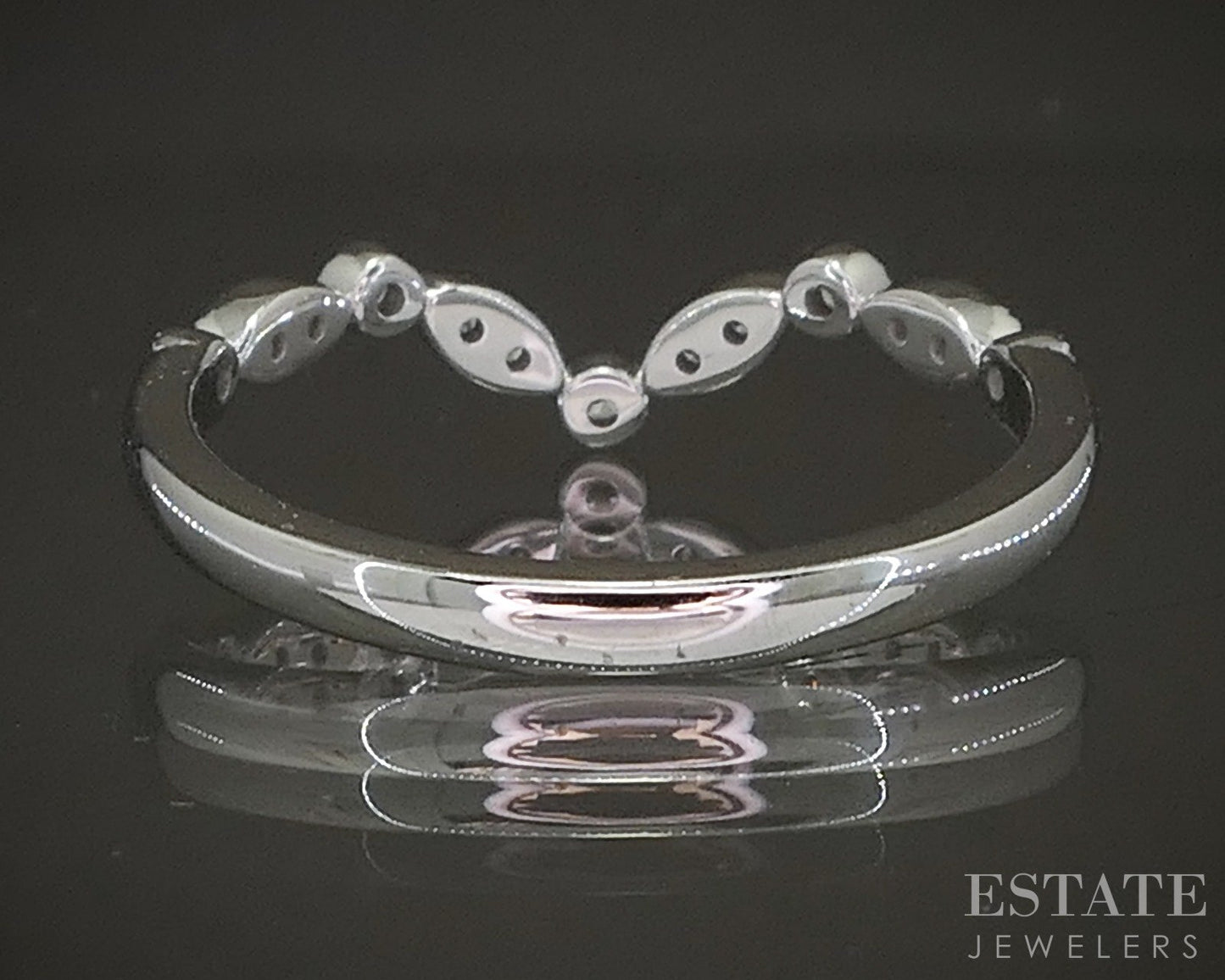 14k White Gold .12ctw Natural Diamond Curved Milgrain Band p22549