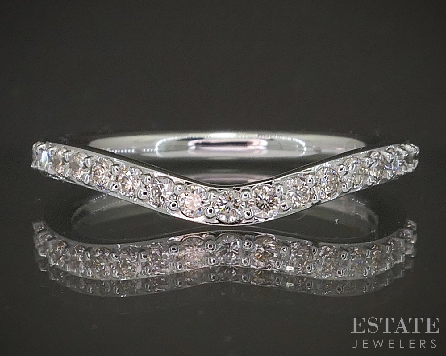 14k White Gold .30ctw Natural Diamond Curved Band Ring p22556