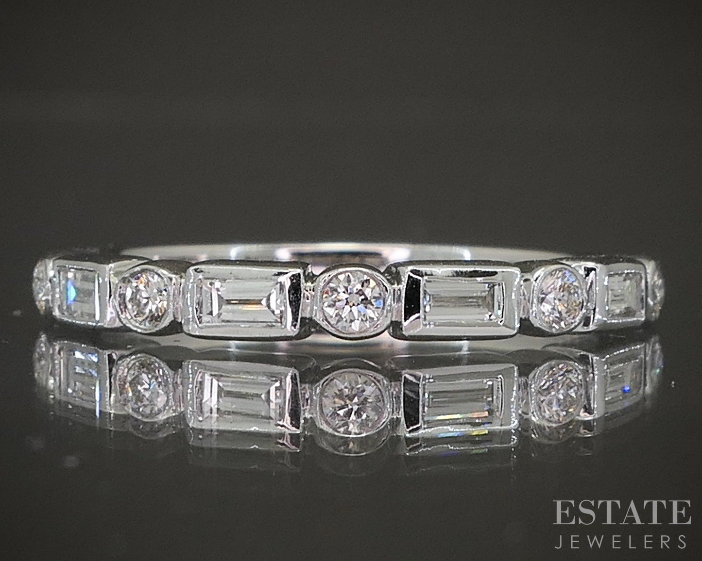 14k White Gold .30ctw Round & Baguette Diamond Wedding Band p22558