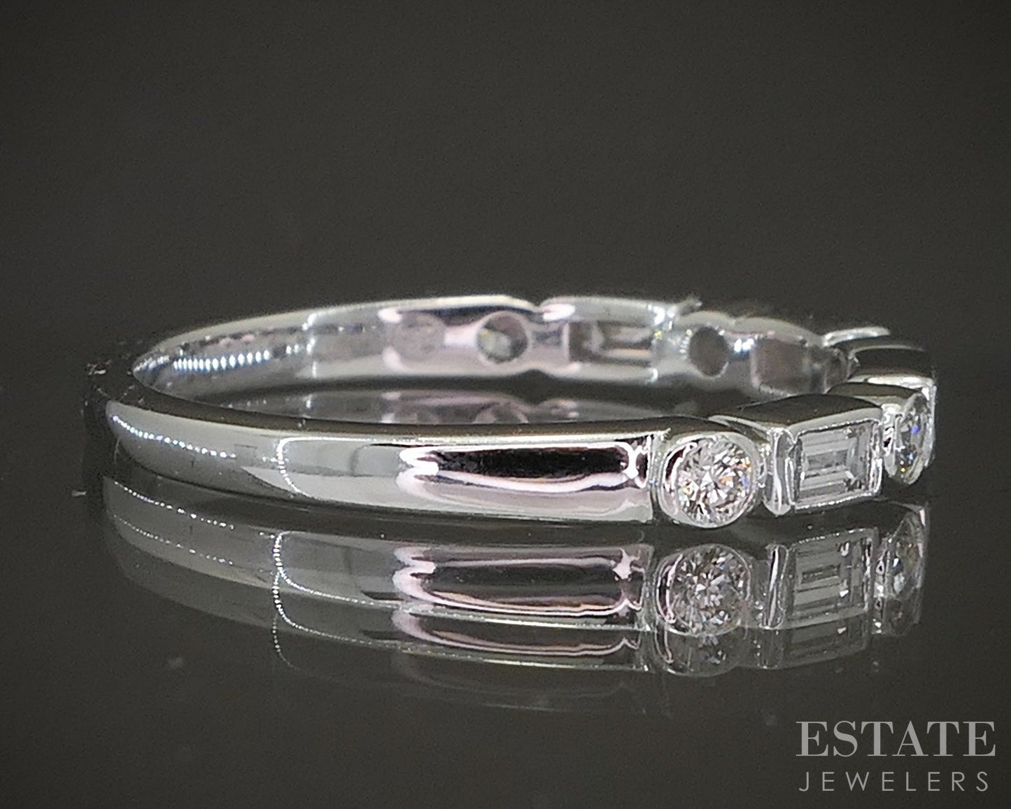 14k White Gold .30ctw Round & Baguette Diamond Wedding Band p22558