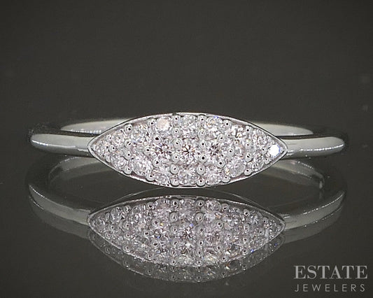 10K White Gold .17ctw Lab Diamond Marquise Pave Ring p22547
