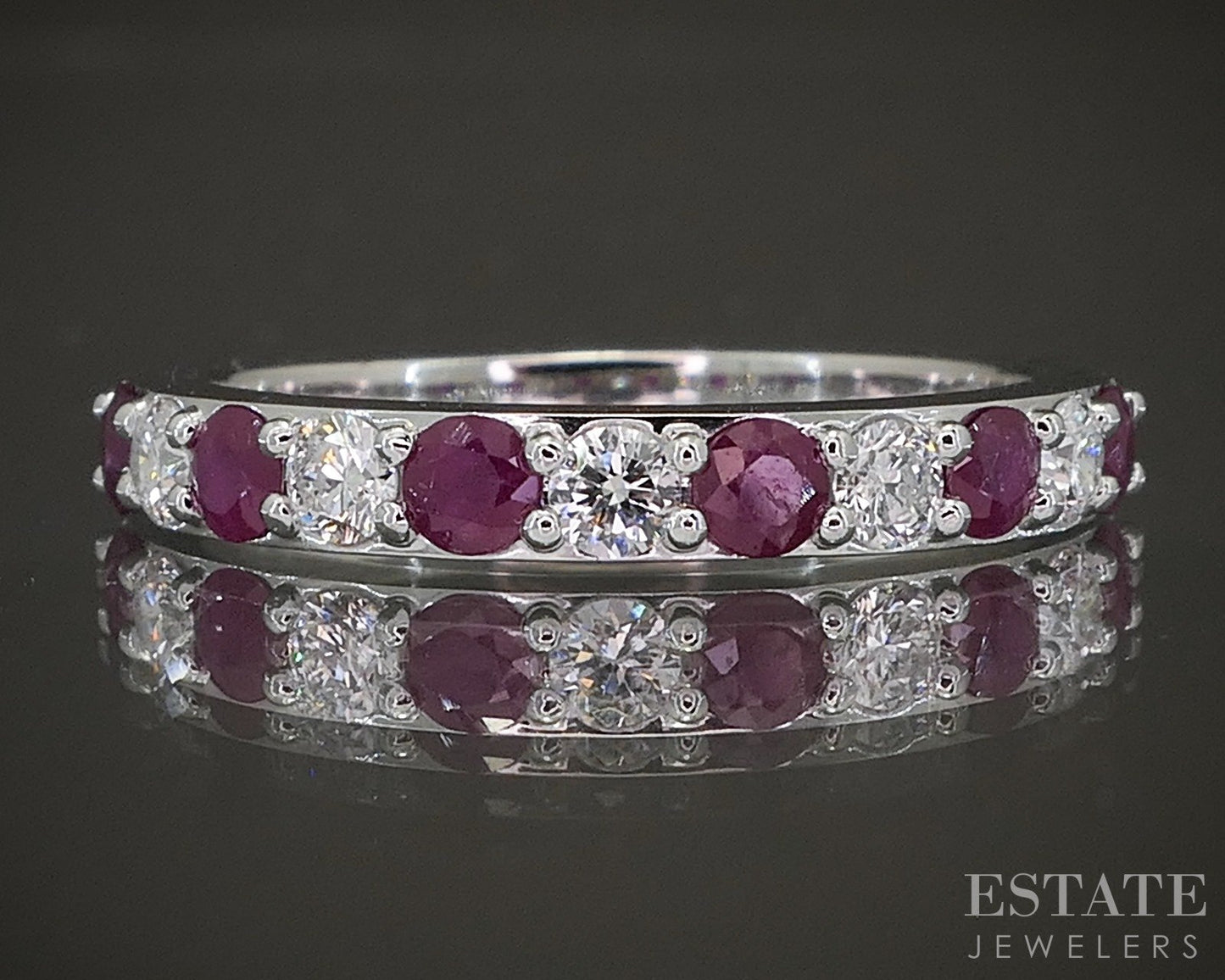 10k White Gold Natural Ruby & Lab Diamond Band Ring p22534