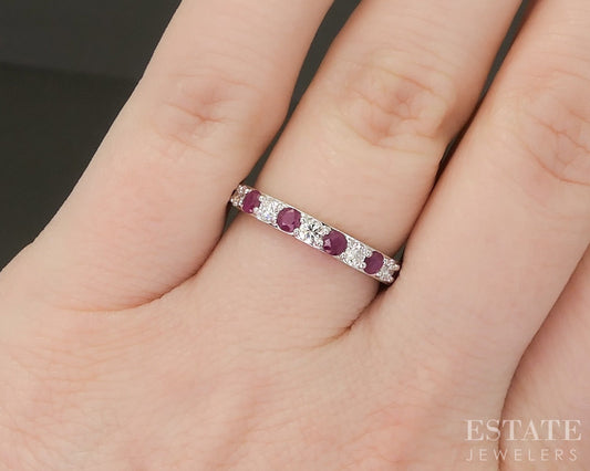 10k White Gold Natural Ruby & Lab Diamond Band Ring p22534