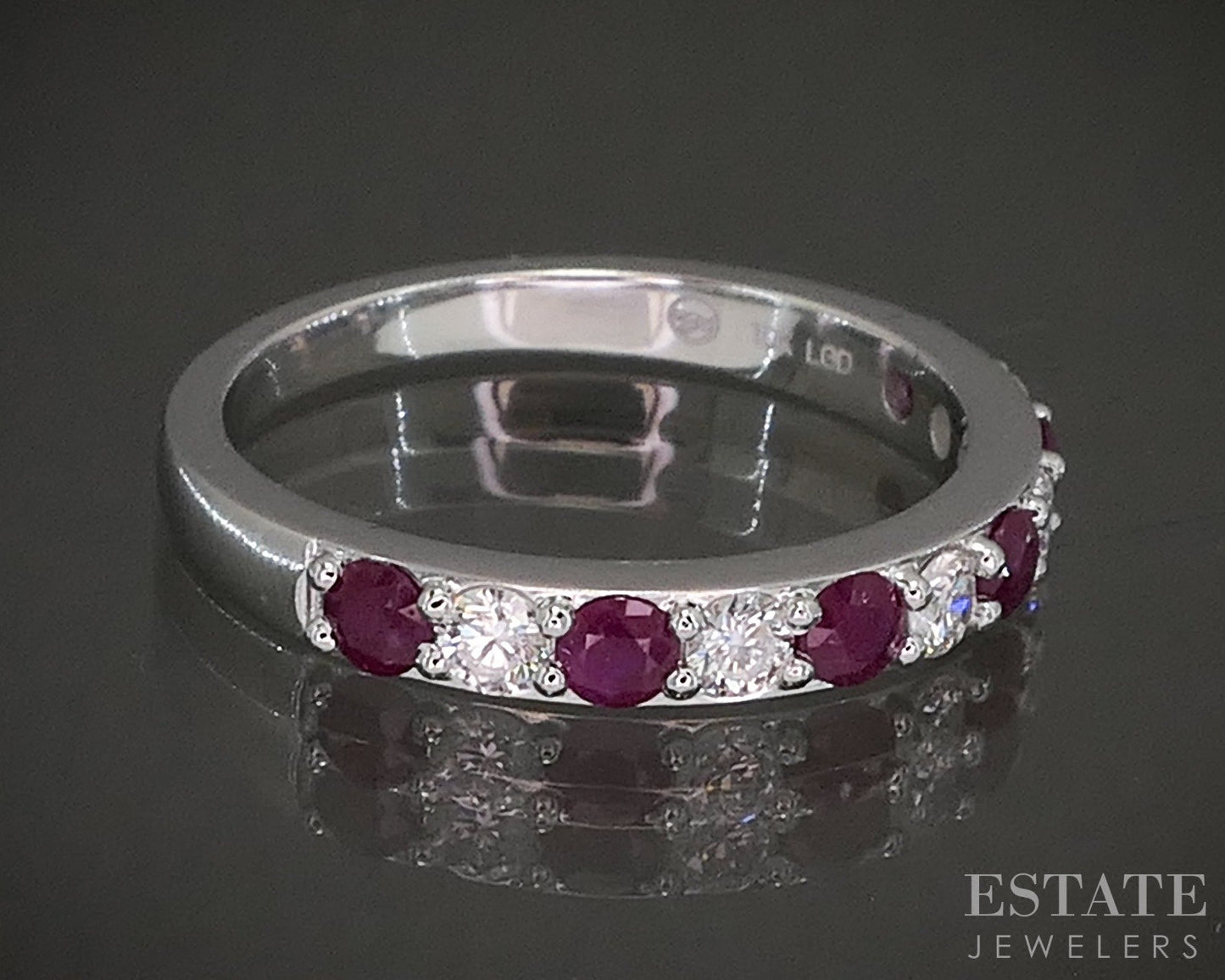 10k White Gold Natural Ruby & Lab Diamond Band Ring p22534