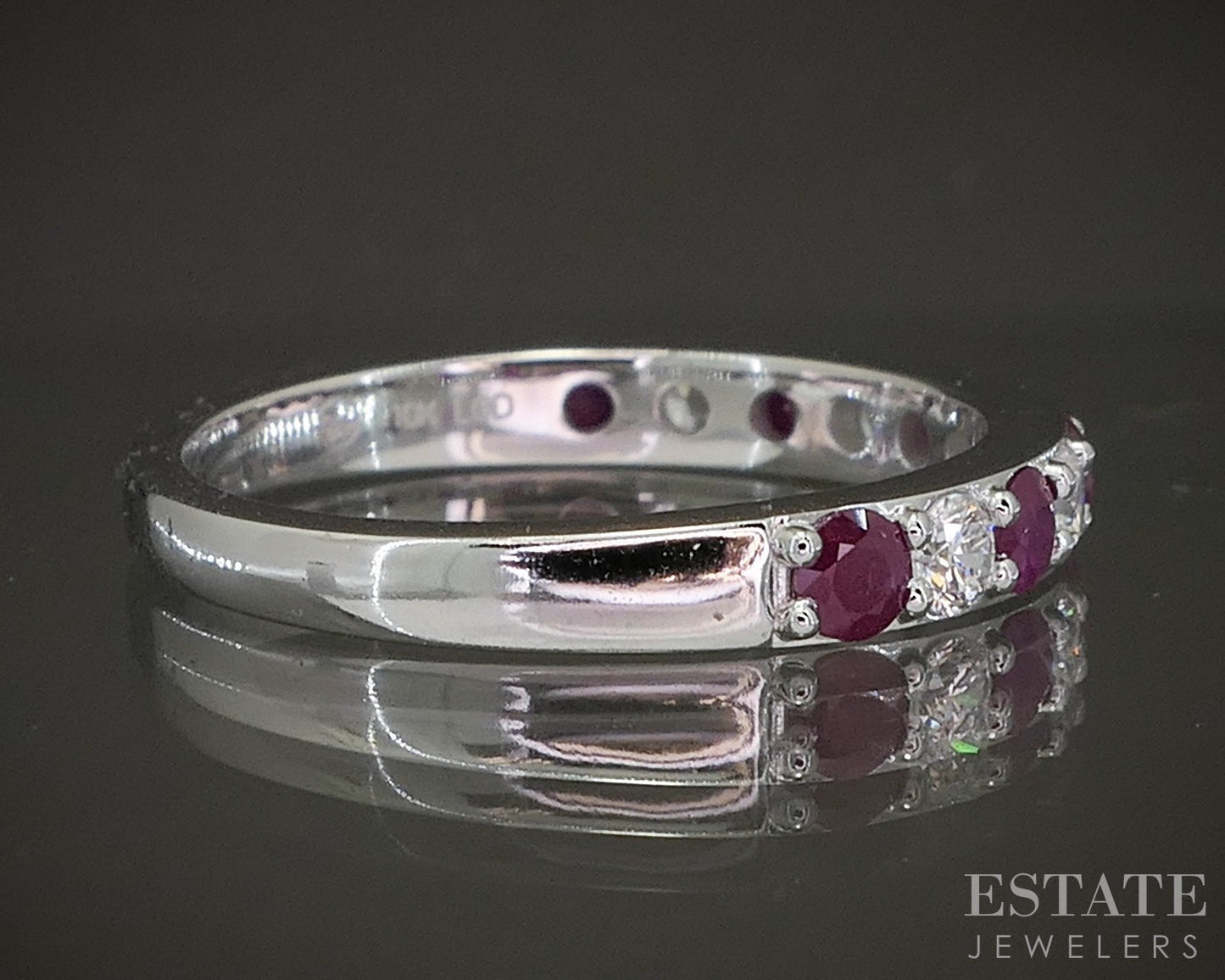 10k White Gold Natural Ruby & Lab Diamond Band Ring p22534