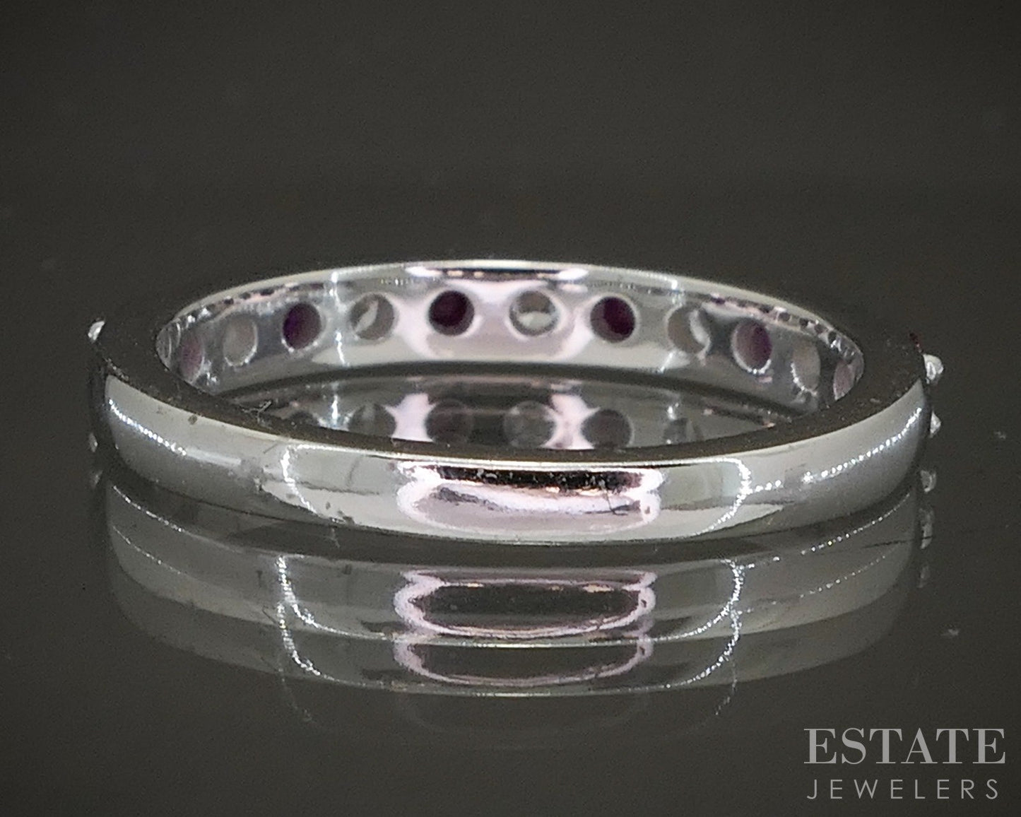 10k White Gold Natural Ruby & Lab Diamond Band Ring p22534