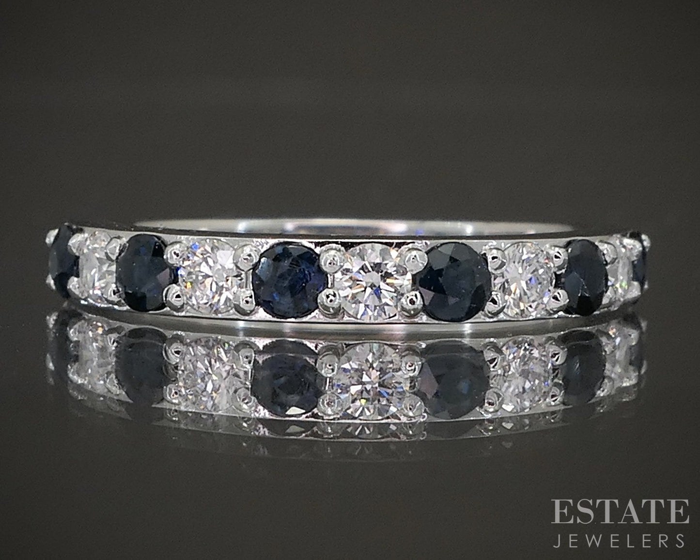 10k White Gold Natural Blue Sapphire & Lab Diamond Band Ring p22535