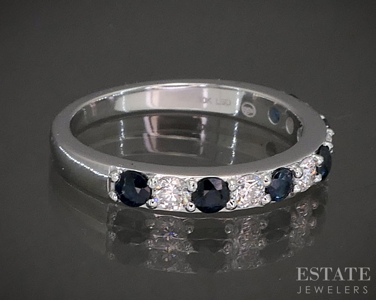 10k White Gold Natural Blue Sapphire & Lab Diamond Band Ring p22535