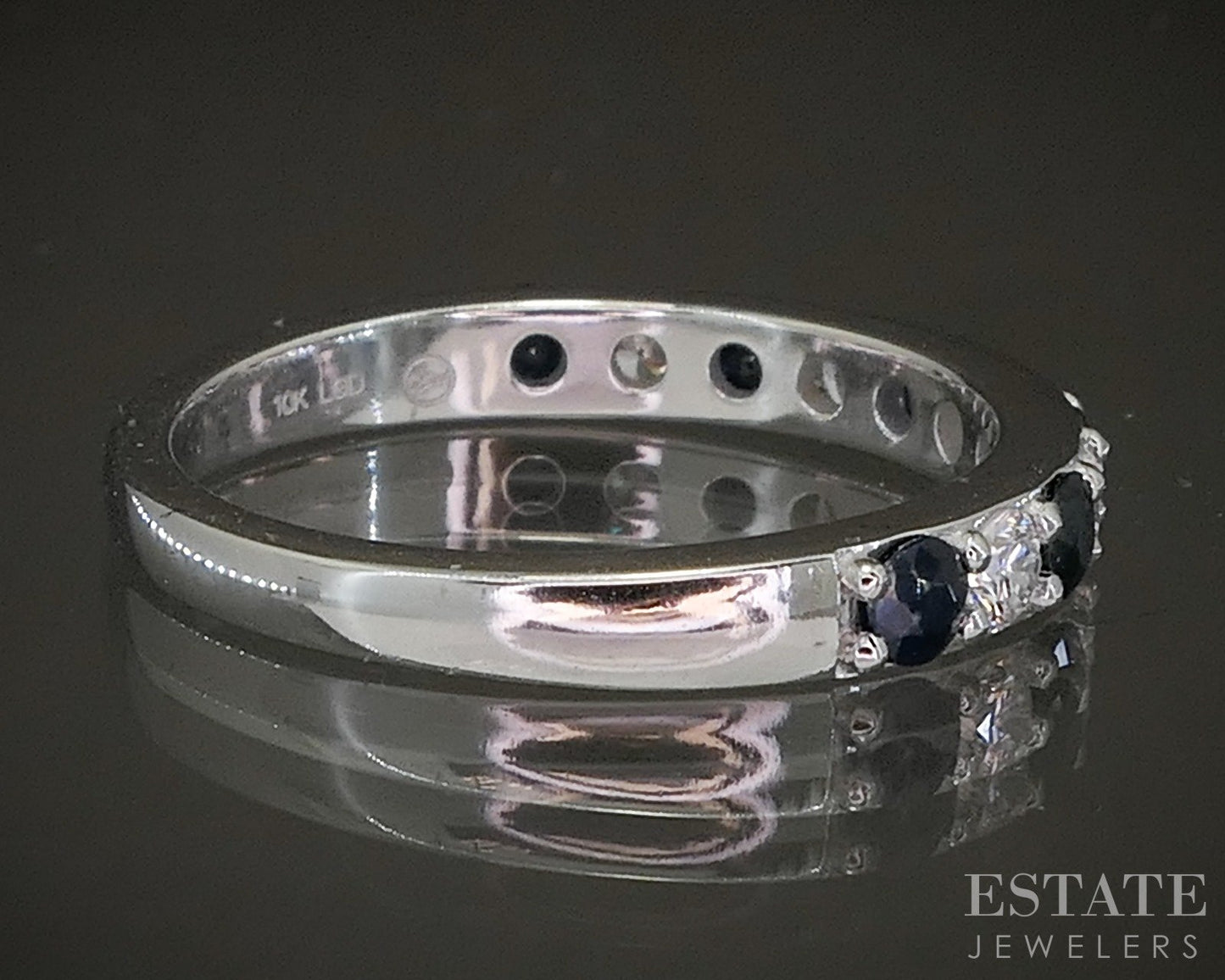 10k White Gold Natural Blue Sapphire & Lab Diamond Band Ring p22535