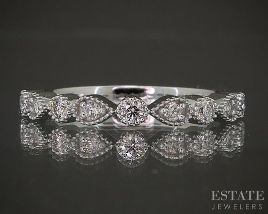 14k White Gold Stackable Millgrain Natural Diamond Band Ring p22562