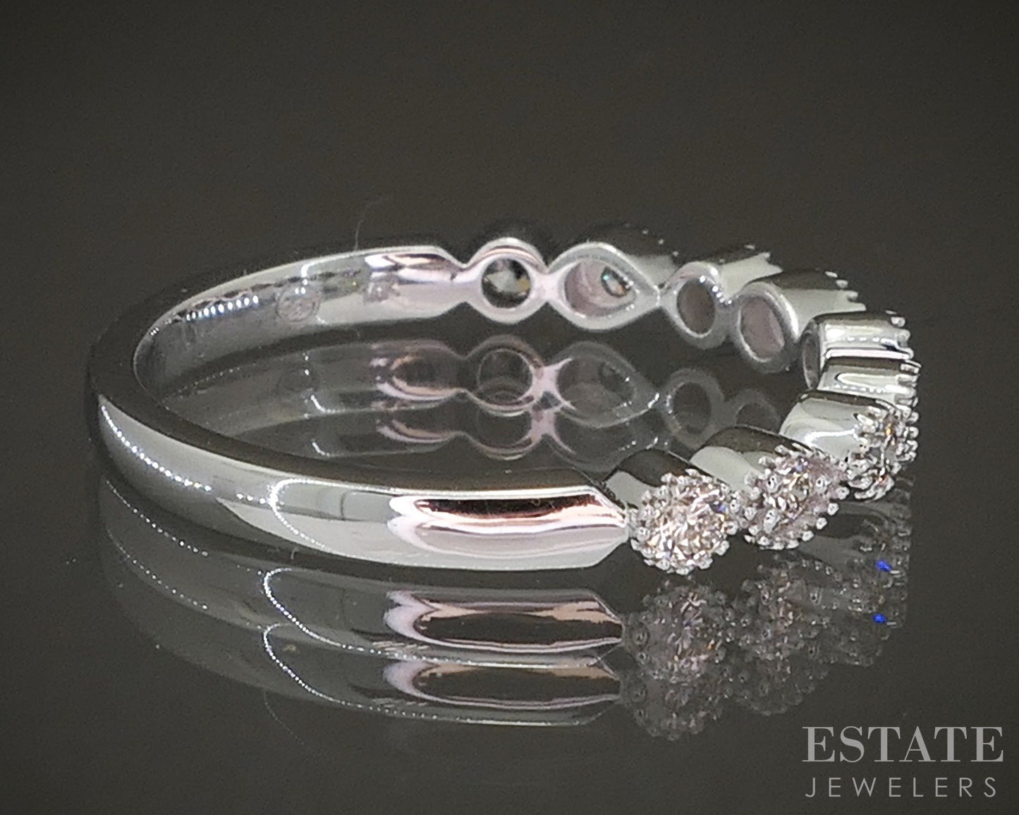 14k White Gold Stackable Millgrain Natural Diamond Band Ring p22562