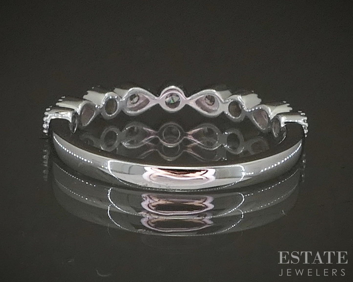 14k White Gold Stackable Millgrain Natural Diamond Band Ring p22562