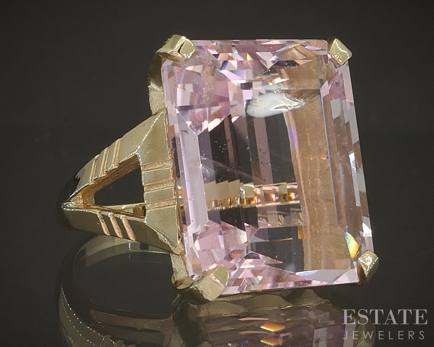 10k Yellow Gold Emerald 30ct Natural Morganite Solitaire Ring 14.9g p18600