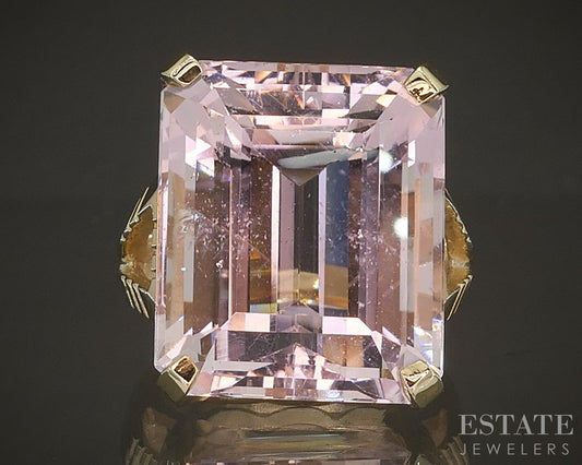 10k Yellow Gold Emerald 30ct Natural Morganite Solitaire Ring 14.9g p18600