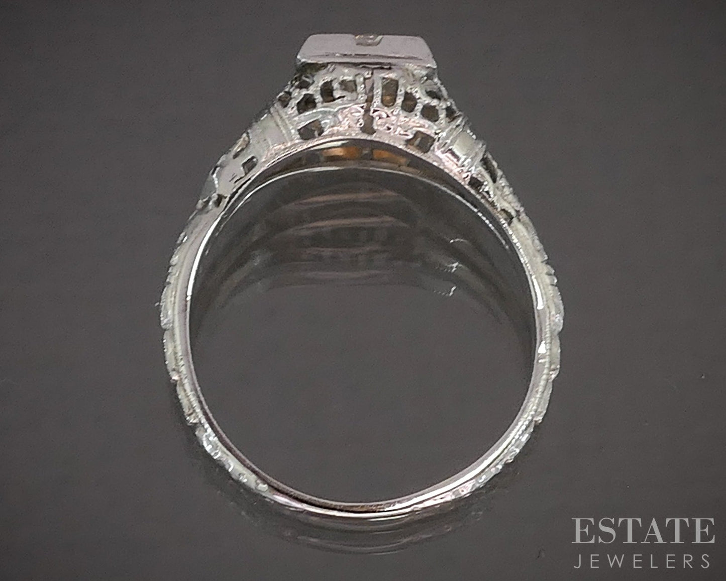 Antique 14k White Gold OEC Natural .28ct Diamond Filigree Solitaire Ring p19370