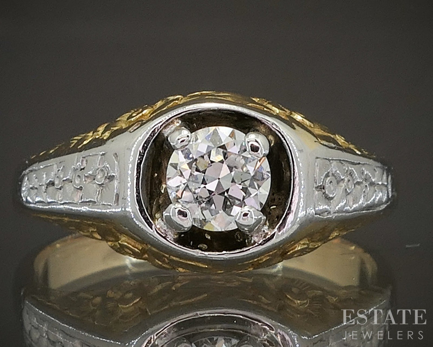 Vintage 14k Two Tone Gold OEC Natural .47ct Diamond Solitaire Ring 6.8g p18607