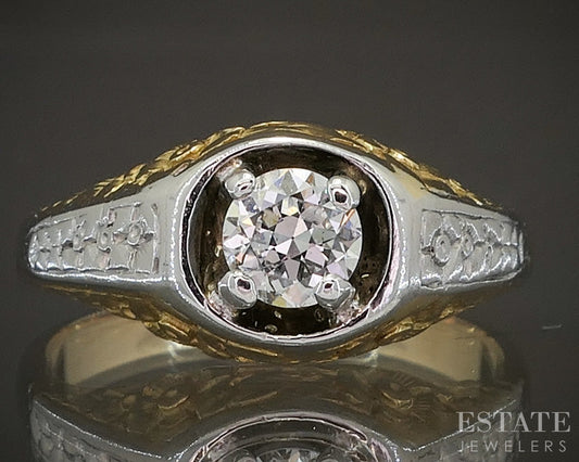 Vintage 14k Two Tone Gold OEC Natural .47ct Diamond Solitaire Ring 6.8g p18607