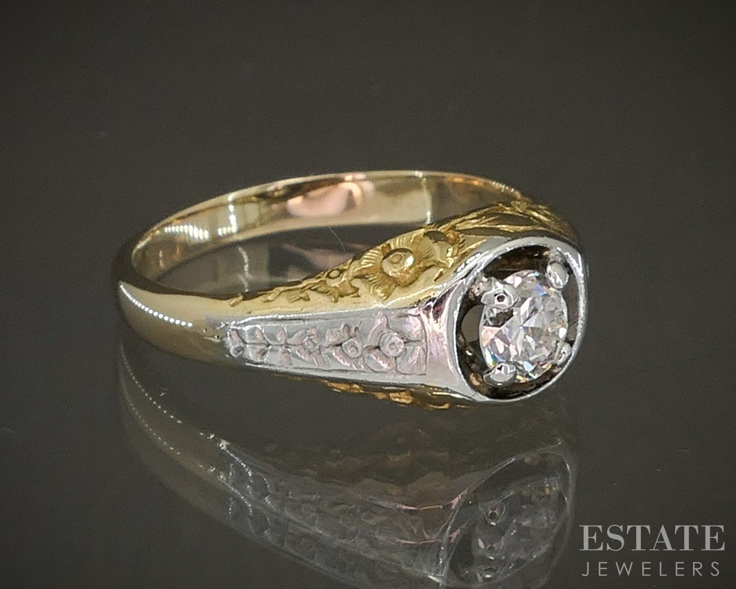 Vintage 14k Two Tone Gold OEC Natural .47ct Diamond Solitaire Ring 6.8g p18607