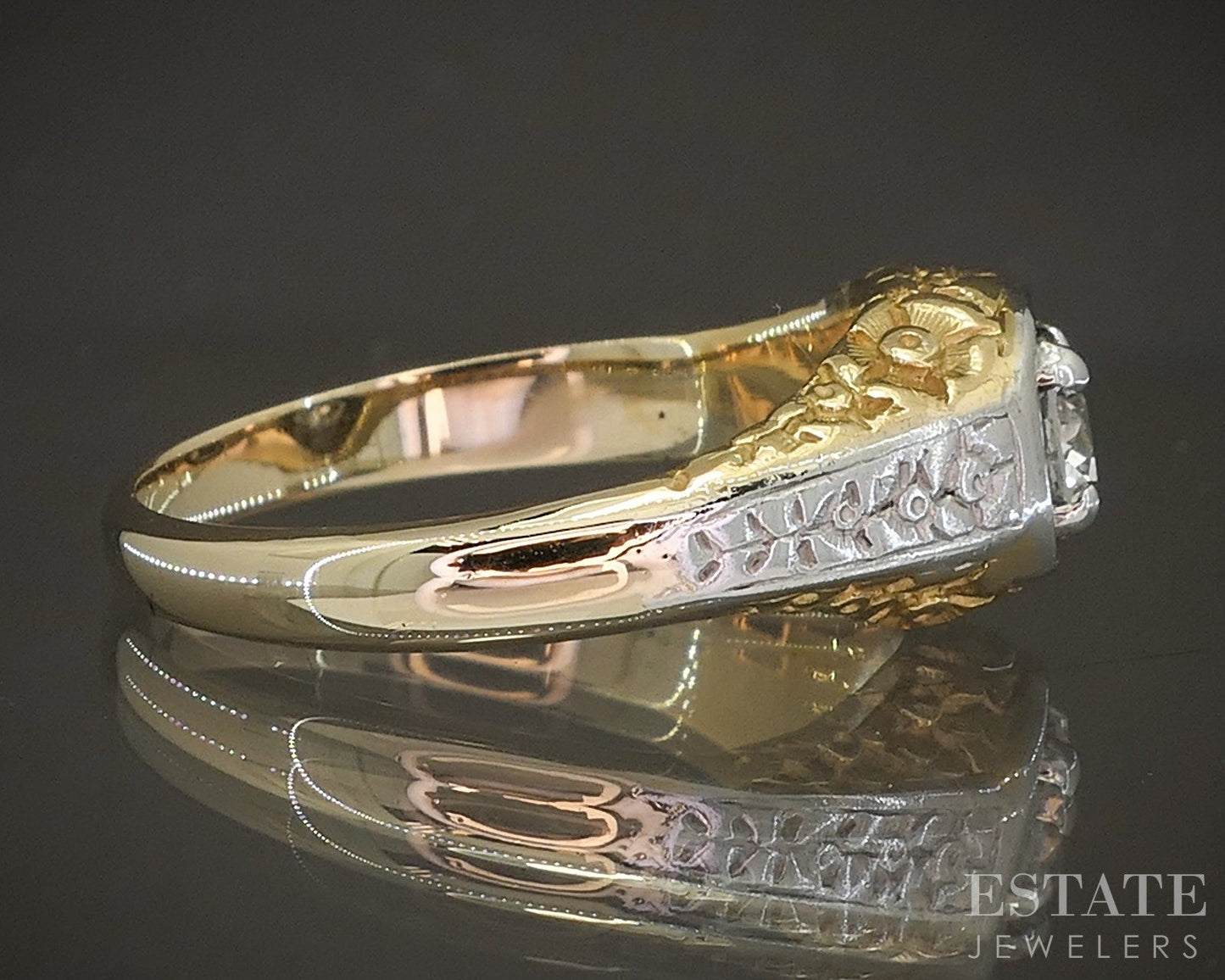 Vintage 14k Two Tone Gold OEC Natural .47ct Diamond Solitaire Ring 6.8g p18607