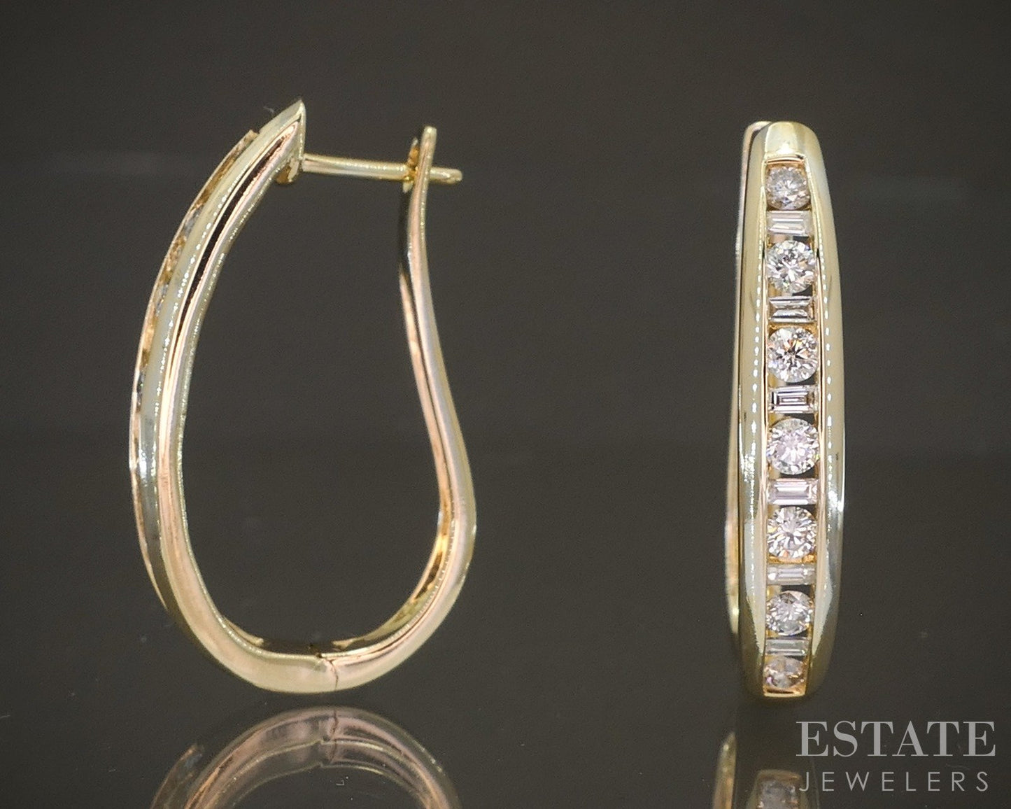 14k Yellow Gold Natural .87ctw Diamond Hoop Ladies Earrings 5.7g p85931