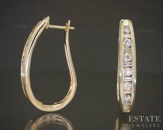 14k Yellow Gold Natural .87ctw Diamond Hoop Ladies Earrings 5.7g p85931