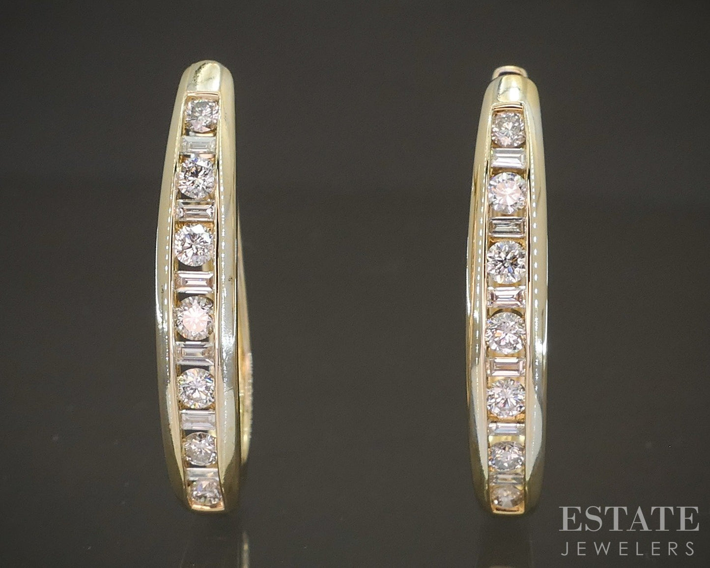 14k Yellow Gold Natural .87ctw Diamond Hoop Ladies Earrings 5.7g p85931